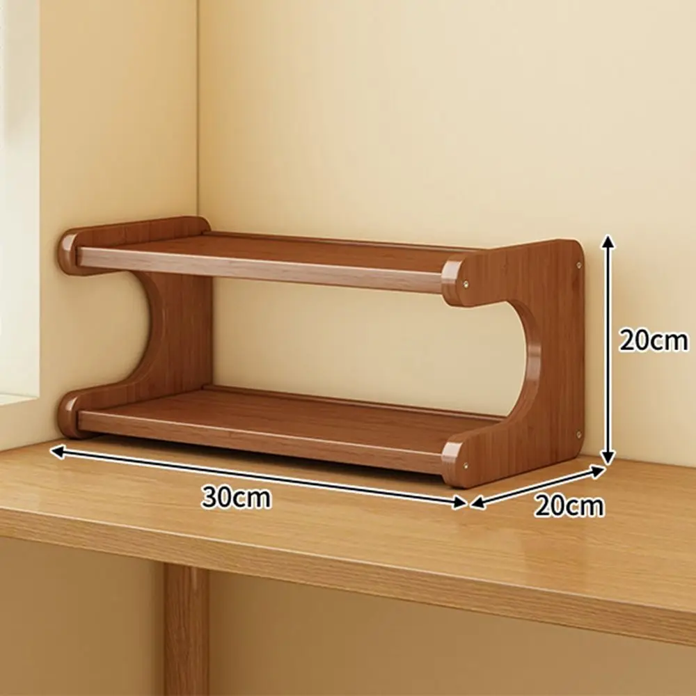 Simple 2/3 Tiers Desktop Storage Rack Compact Space-saving Wood Tabletop Stand Multi-functional Sturdy Desk Bookshelf Seasoning