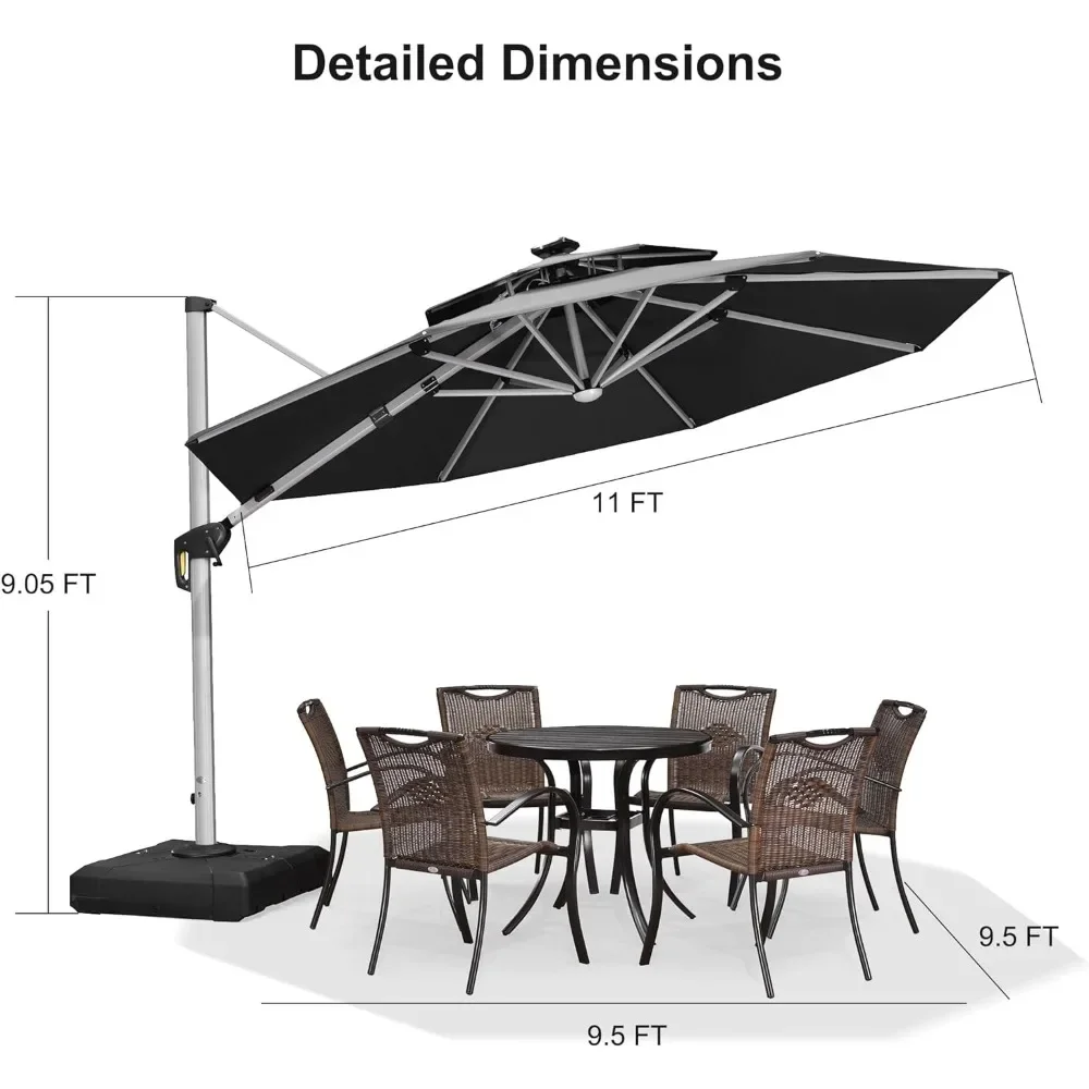 Solar powered LED Patio Umbrella Outdoor Round Umbrella Large Cantilever Umbrella with LED lights， for Garden Deck