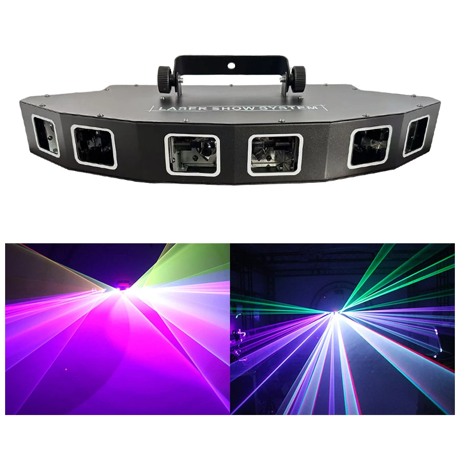 Fächerförmiger 6-Linsen Vollfarb-Scanning-Laserprojektor DMX512 RGB 3-in-1 Bühneneffekt-Laserlicht für DJ Disco Party Tanzfläche