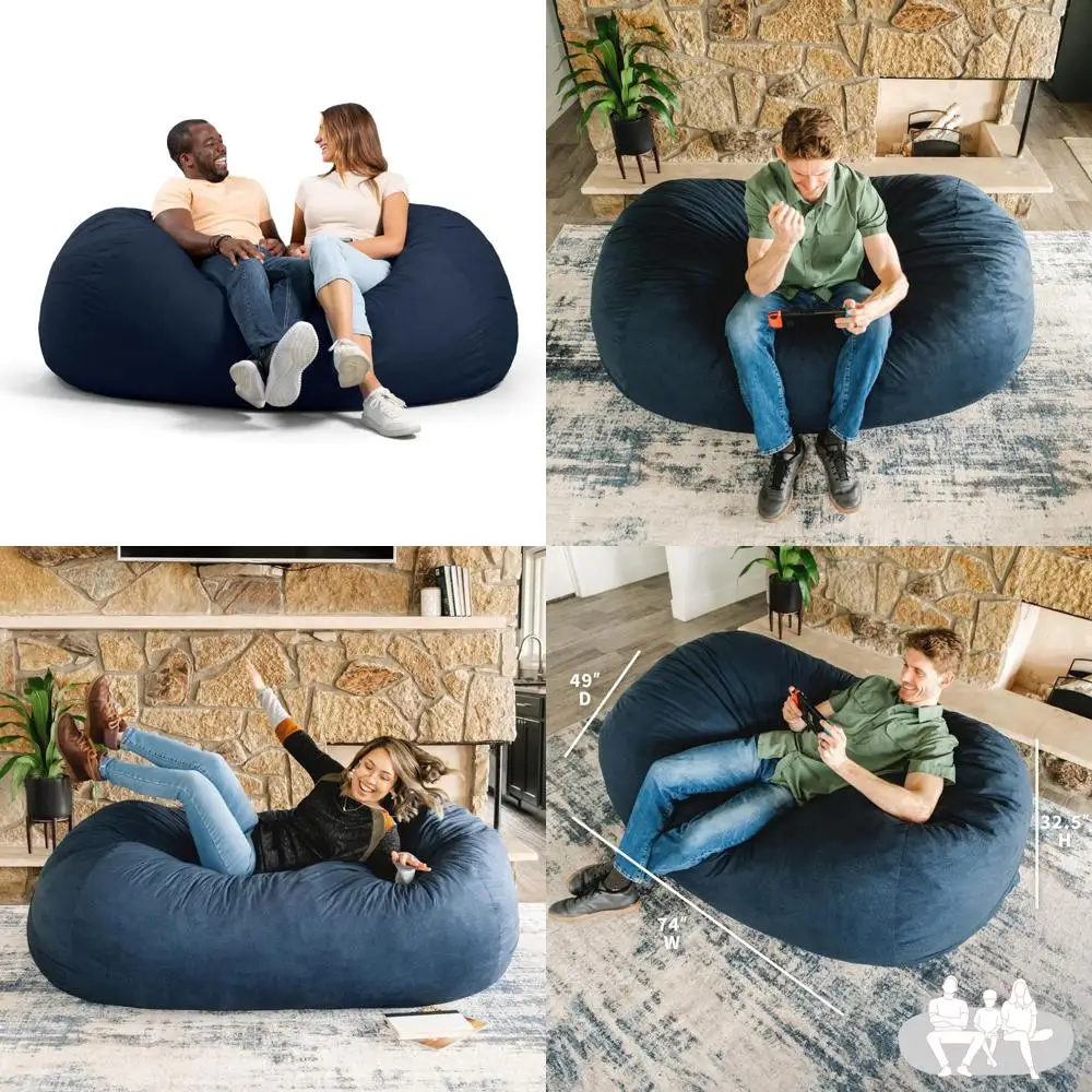 

Стул-мешок с наполнителем из пенопласта со съемным чехлом, 6-футовый гигантский, кобальтовый синий, прочный тканый полиэстер, удобный шезлонг