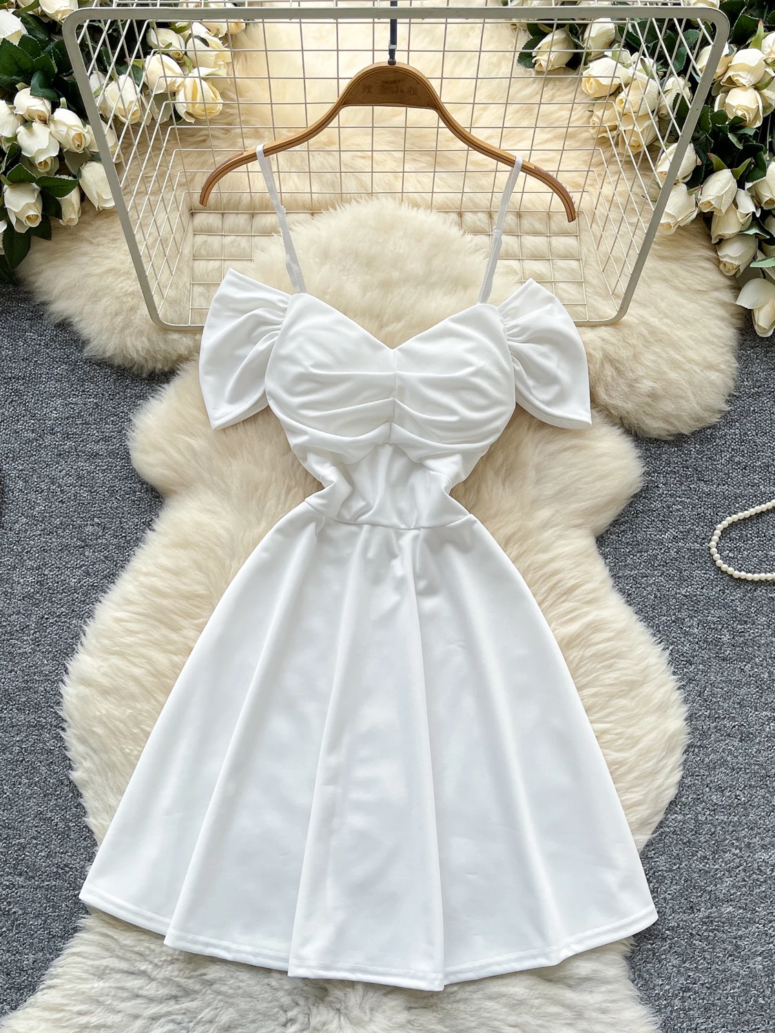 Ele A-Line  Dr Women's Summer Design oulder Baring Strapl Slimming High Waist Korean Sle Commute Dr