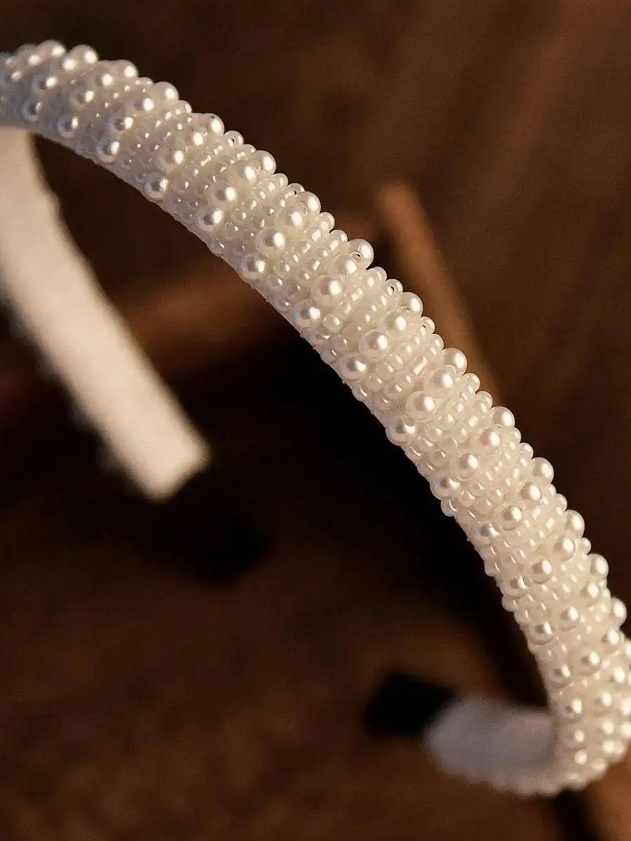 

Womens White Handmade Faux Pearl Twisted Headband For Daily Party Elegant Hair Accessory