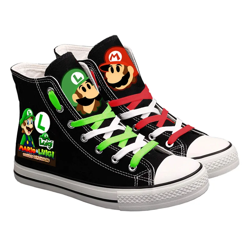 Super Marios Bros High-top scarpe di tela uomo donna moda Sneaker studente Streetwear Mario Luigi Cosplay Vulcanize scarpe regalo