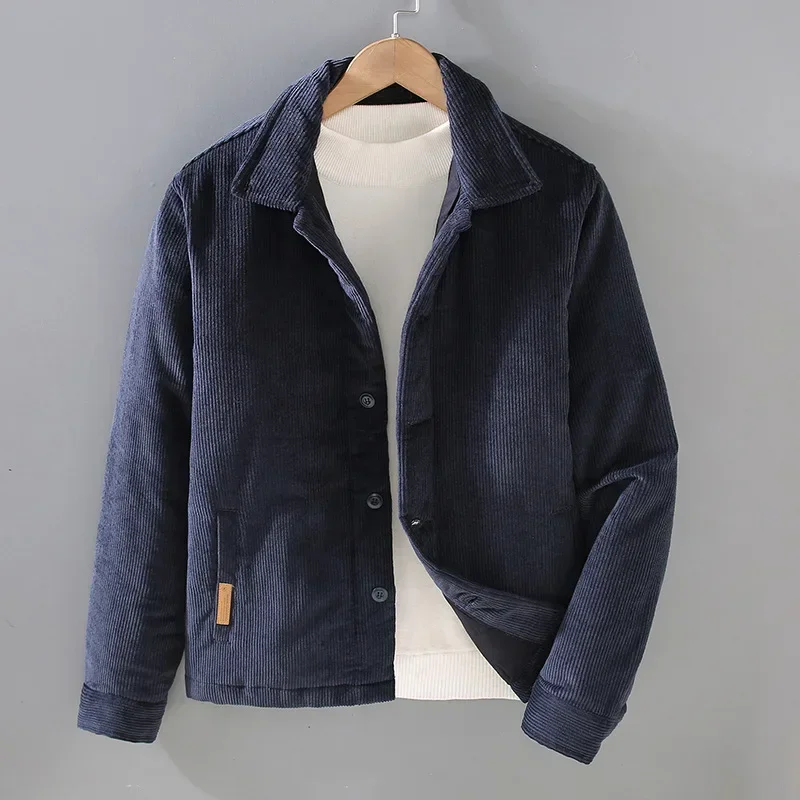 Veste en velours côtelé boutonnée pour hommes avec poches, manteau décontracté, parkas d'hiver, streetwear en coton, vêtements optiques, nouveau, 100%