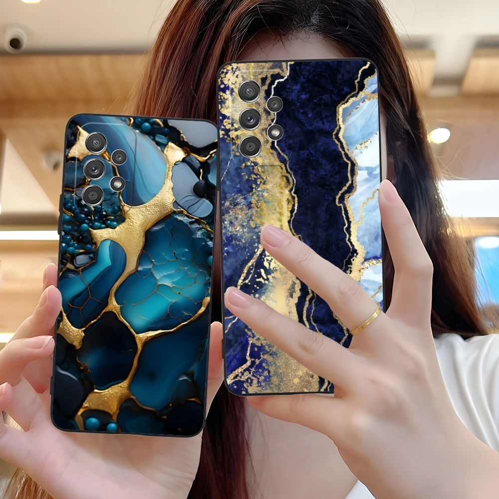 Luxury Golden Stone Mobile Cell Phone Case for Samsung Galaxy A73 72 71 70 55 54 53 52 35 34 32 23 14 13 5G Black Cover Shell