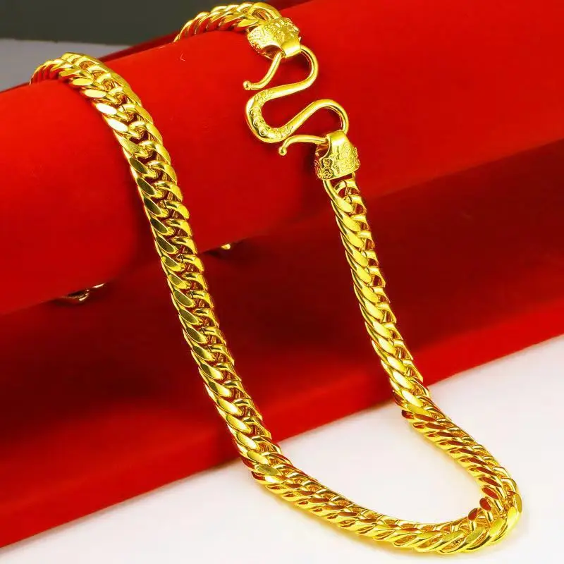 Pure 14K Yellow Gold Color Fried Dough Twists Chain Necklace Real 999 Gold Chain for Men Father Bro Fine Jewelry Christmas Gifts