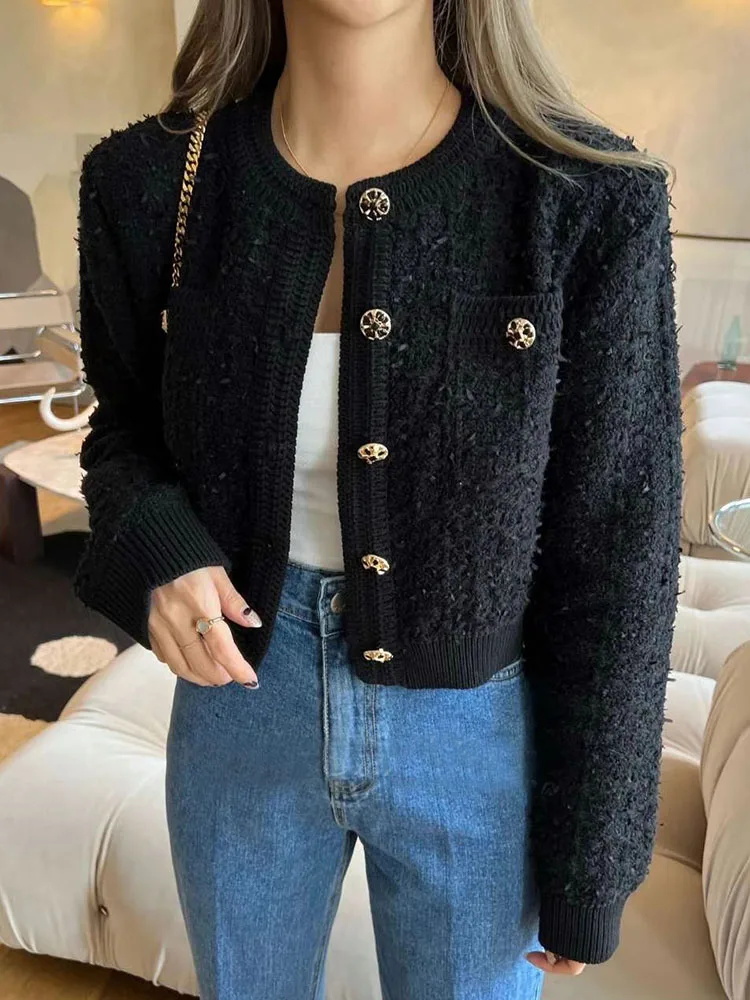Korean Women's Clothing 2025 Autumn Winter New Round Neck Cardigan Single Breasted Long Sleeve Thick Sweater Female