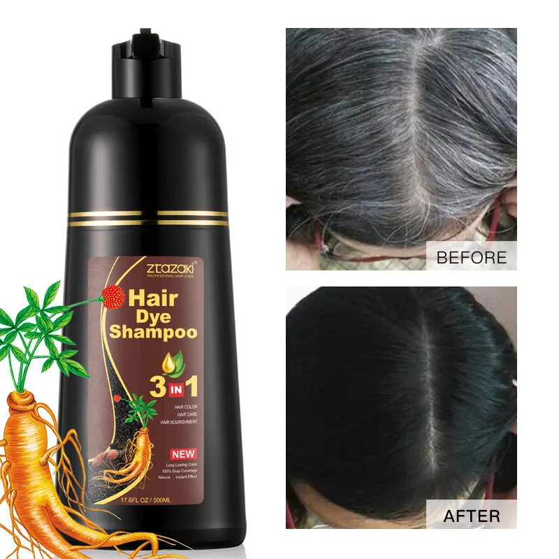 

Black Hair Color Dye 3 In 1 Nourishment Shampoo Natural Hair Colour Dye Into Black Covering White Herbal Component For Women Men