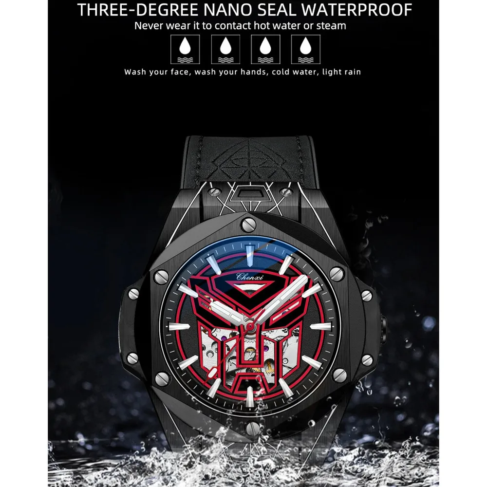 CHENXI Brand Men's Watches Tourbillon Waterproof Silicone Strap Top Automatic Mechanical Watch for Men