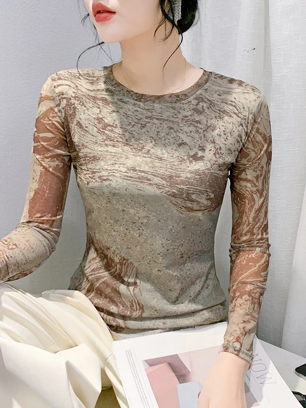 

Long Sve Me Inner Wear Base Layer Top Women's Faion Slim Fit Printed T-irt Street Sle round Ne Moisture ng