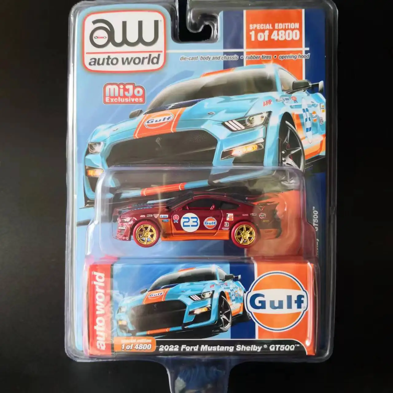 Auto World 1/64 AW Ford Mustang Shelby GT500 GULF Oil Mijo Special Hidden Edition Die-cast alloy car model toy collection gift