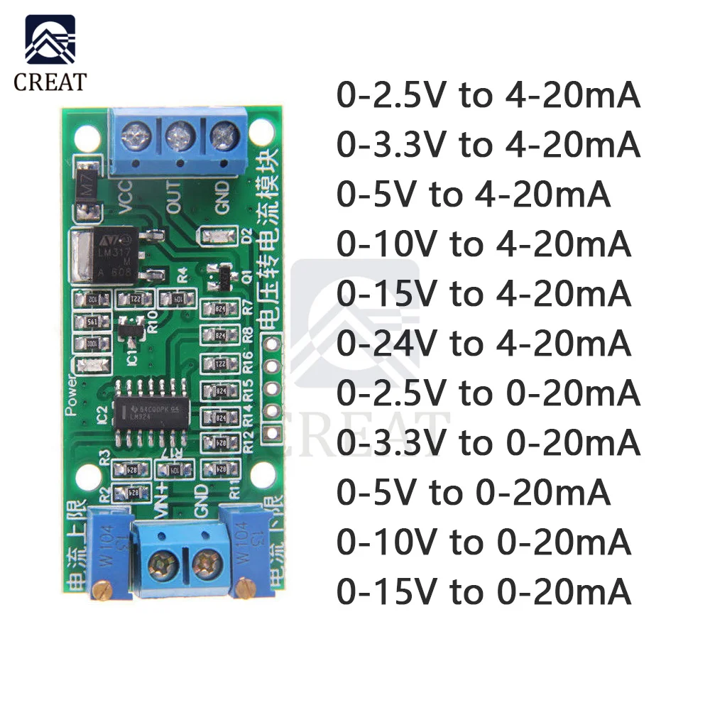 Moduł napięcia do prądu moduł przetwornika prądu konwerter sygnału 0-2.5V 0-3.3V 0-5V 0-10V 0-15V 0-24V do 0 -20mA/4 -20mA