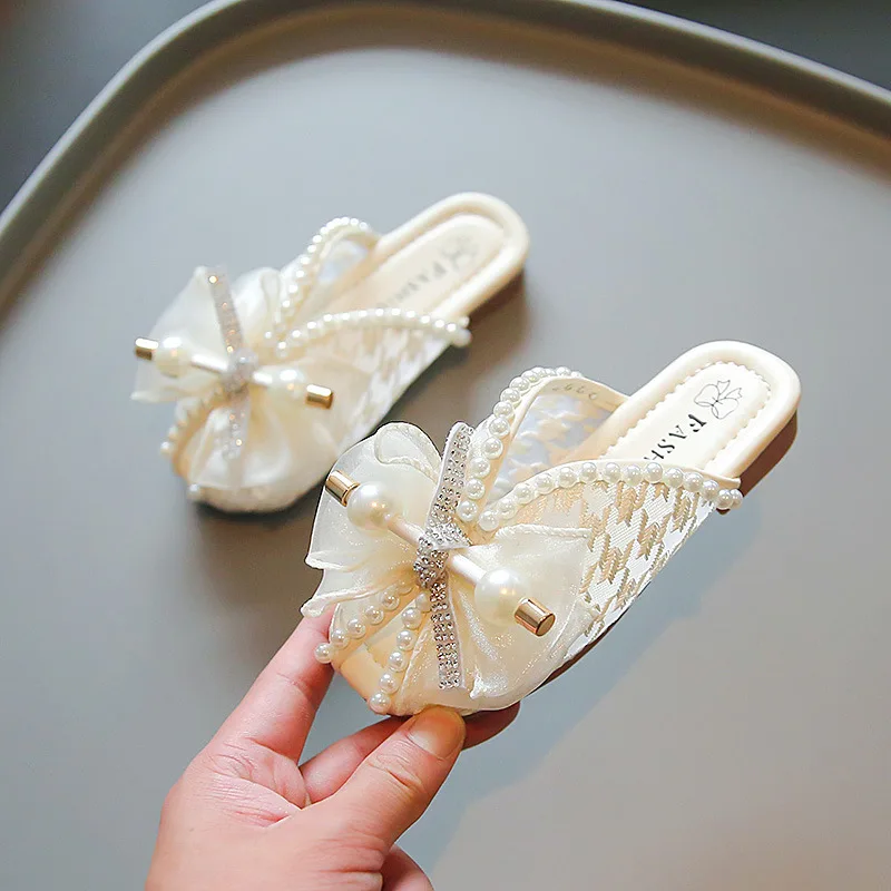 슬리퍼 Children\'s Slippers Summer New Bow Girl Princess Shoes Soft Sole Home Shoes Flat Kids Shoes Fashion Girl Slippers flip flops