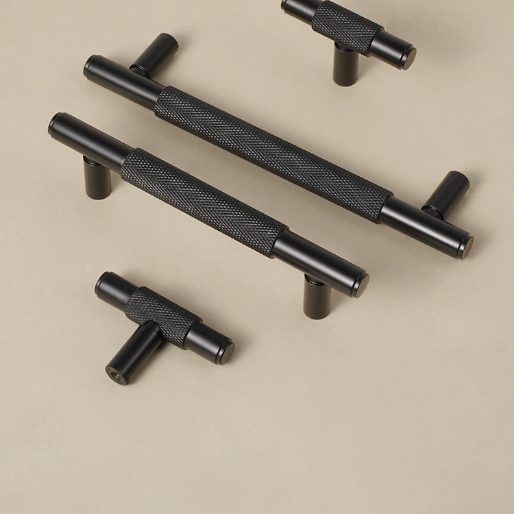 Dooroom Möbelgriffe aus massivem Messing, schwarzes Kreuz, Rändelung, Schrank, Kleiderschrank, Kommode, Schublade, Schrankknöpfe, Hardware – Detail 16