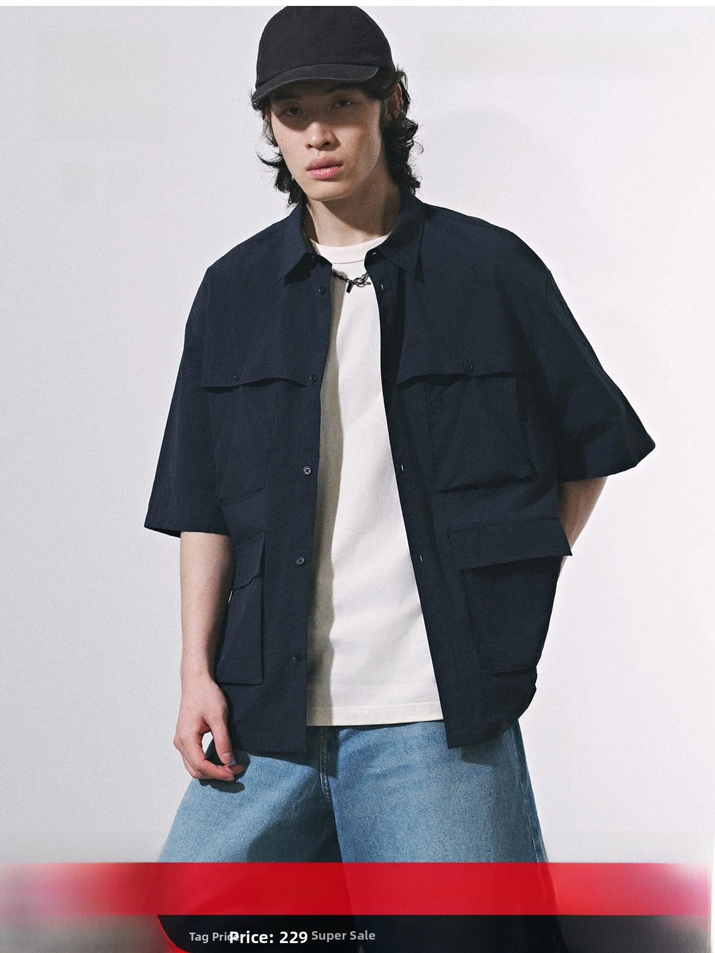 

H&M Men's Shirt Summer Nylon Wear-Resistant Outdoor Work Loose Short Sleeve Upper Body 1288878 Casual Loose Fit Short Sleeve