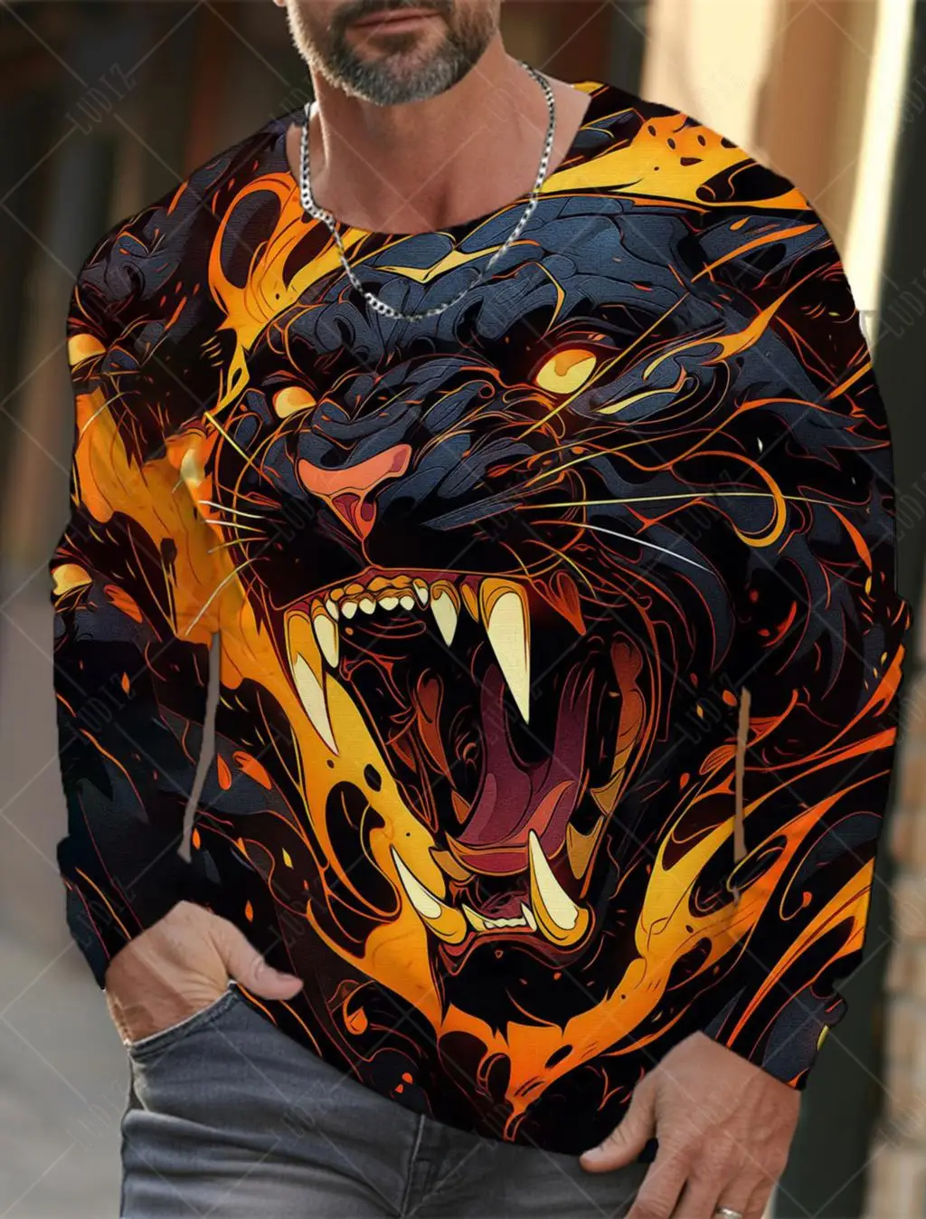 Vintage Men's Long Sleeve Animal T-Shirt 3d Printed Shirts Fashion Leopard tiger Graphics Clothing Tops Men Oversized Streetwear