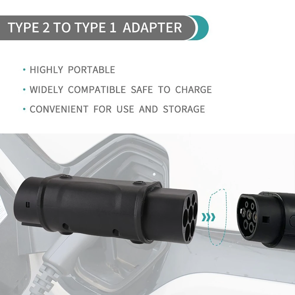 Earu 32A 22KW EV Charger Adaptor For Charging For Electric Vehicle Connector Type 2 to Type 1 SAE J1772 7.2KW Conventor