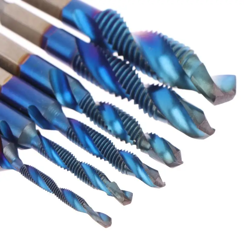 Metric Tap Drill Bits Screw Machine Compound Tap M3 M4 M5 M6 M8 M10 Hand Tools Hex Shank Titanium Plated HSS Screw Thread