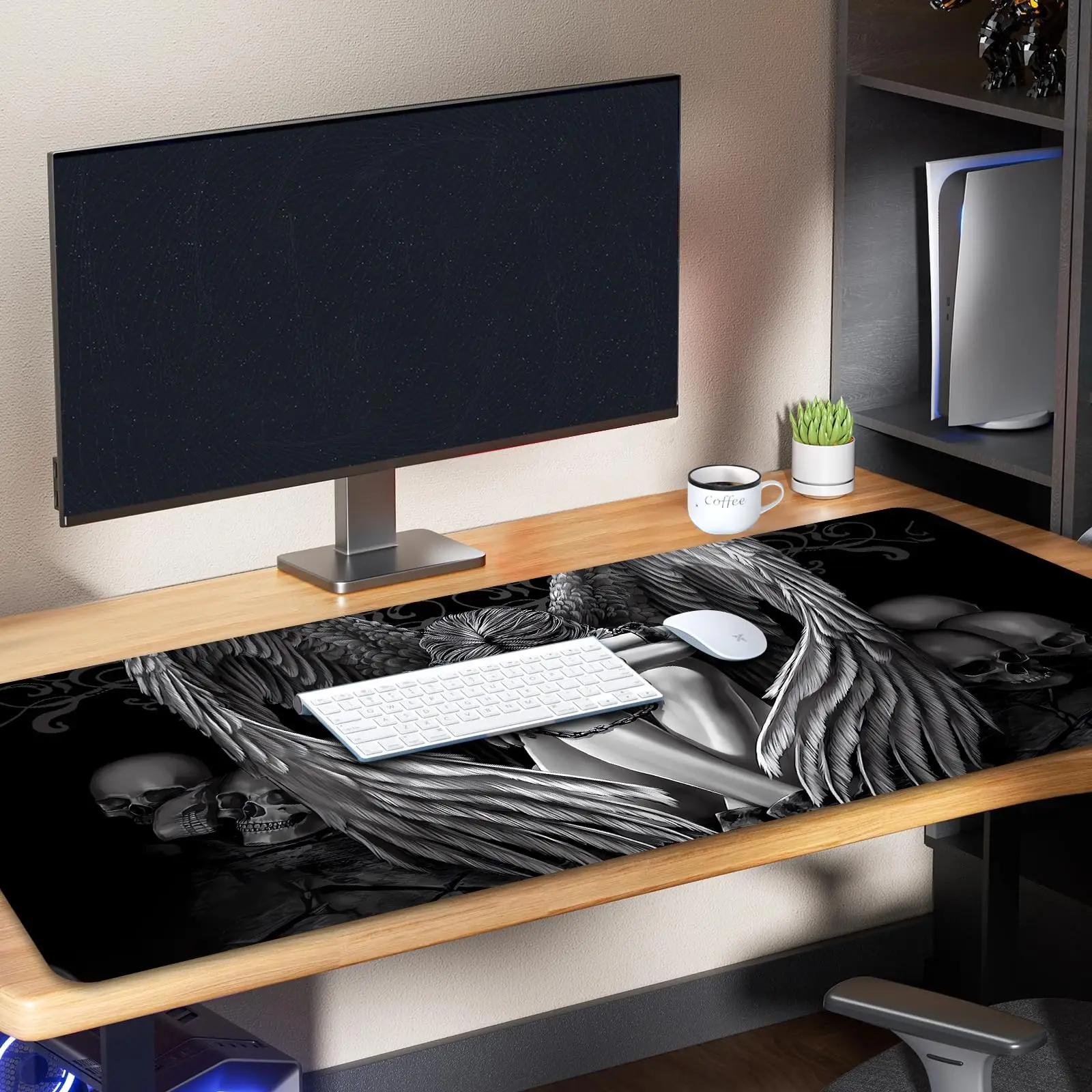 Large Mousepad Gaming Mouse Pad Gothic Angel & Skull for Office & Gamers Smooth Surface Non-Slip Waterproof XL Long Desk Mat