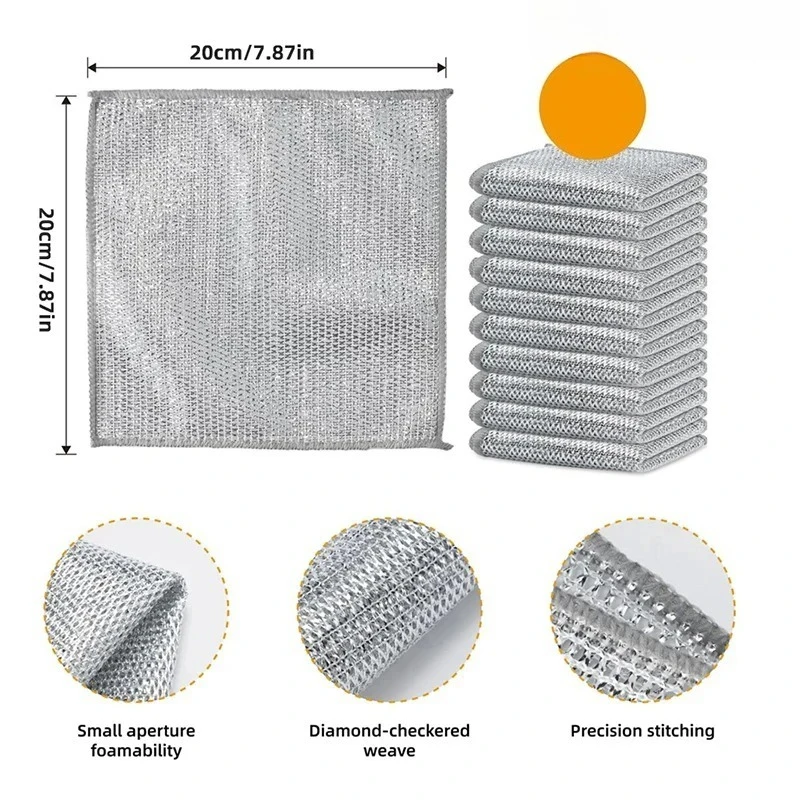 10/20 قطعة غير خدش الفولاذ المقاوم للصدأ تنظيف الملابس قابلة لإعادة الاستخدام سريعة الجافة فضي المطبخ تنظيف طبق منشفة تجوب القماش #2