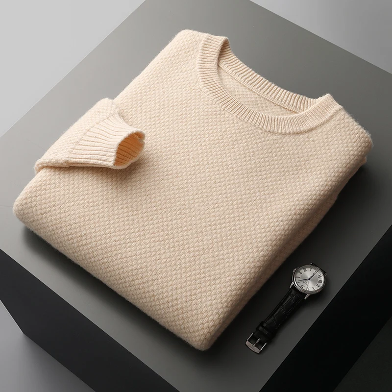 Winter New 100% merino wool Cashmere Sweater Men's O-Neck Pineapple Thick Pullovers Casual Plus Size Tops Warm  Wool Knit Shirt