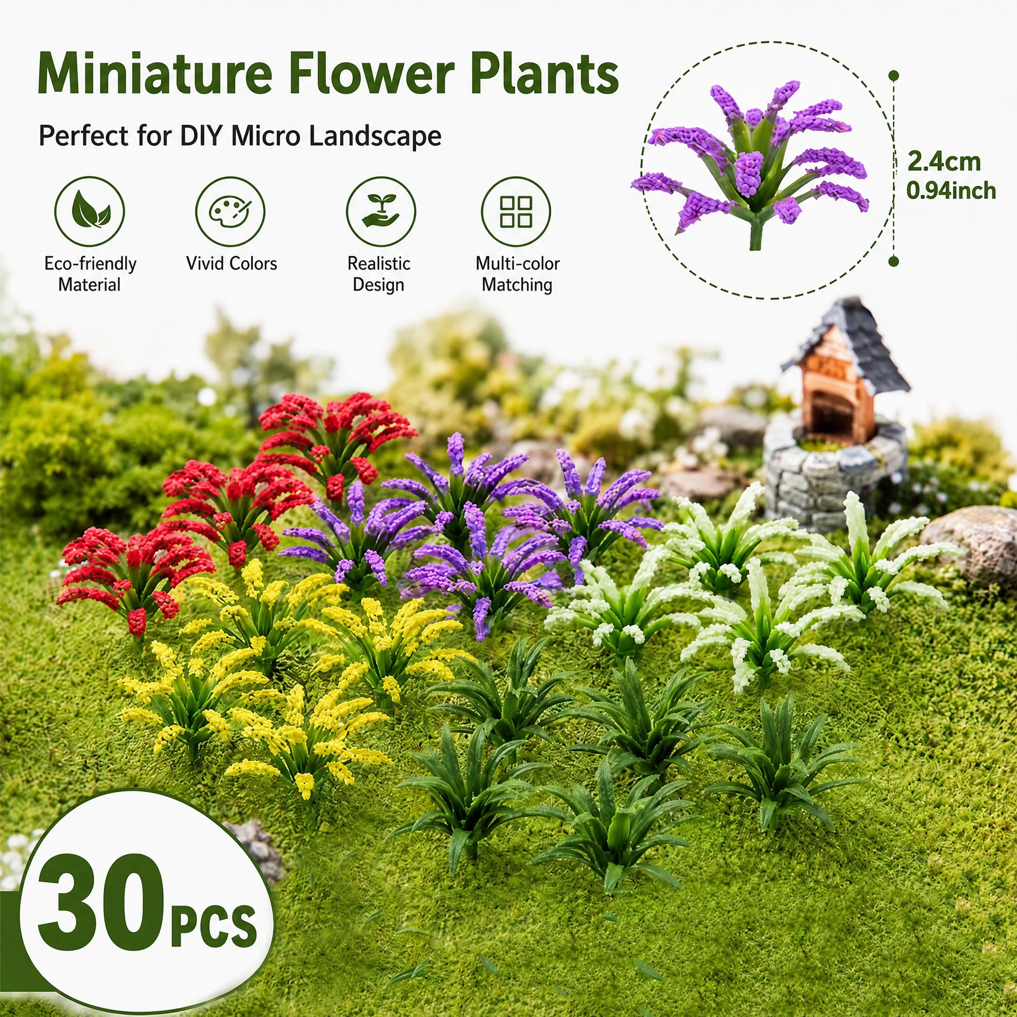 30Pcs Height 2.4cm Simulation Miniature Flower Grass Plant Model Kits DIY Building Sand Table/Dollhouse/Micro Scene Decoration