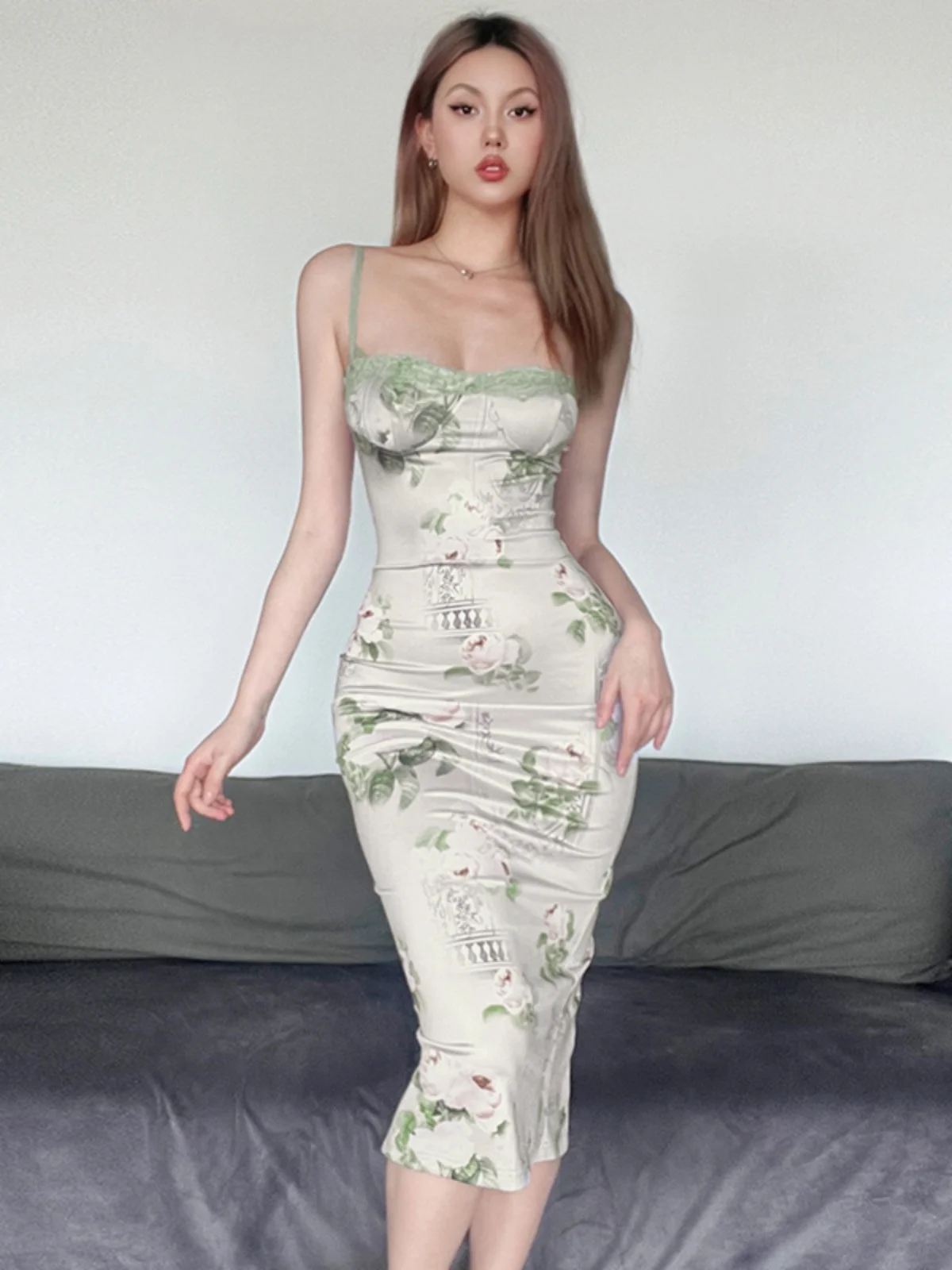 غريب دفع رومانسية Ele Low-Ne روز طباعة حزام التخسيس الدكتور المرأة منتصف طول ألف خط تنورة Sle الصيف الدكتور #1