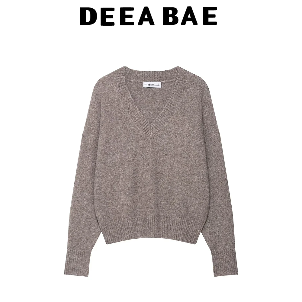 

DEEABAE 2025 autumn new women's clothing simple casual versatile loose sweater soft V-neck long sleeved knitted sweater