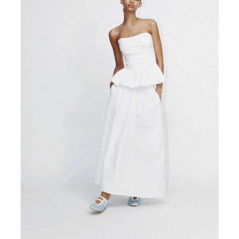 

Spring New Arrival Women's Faion Set with Wave Silk Blouse And Midi Pleated Skirt round Ne ort Sve Overhead