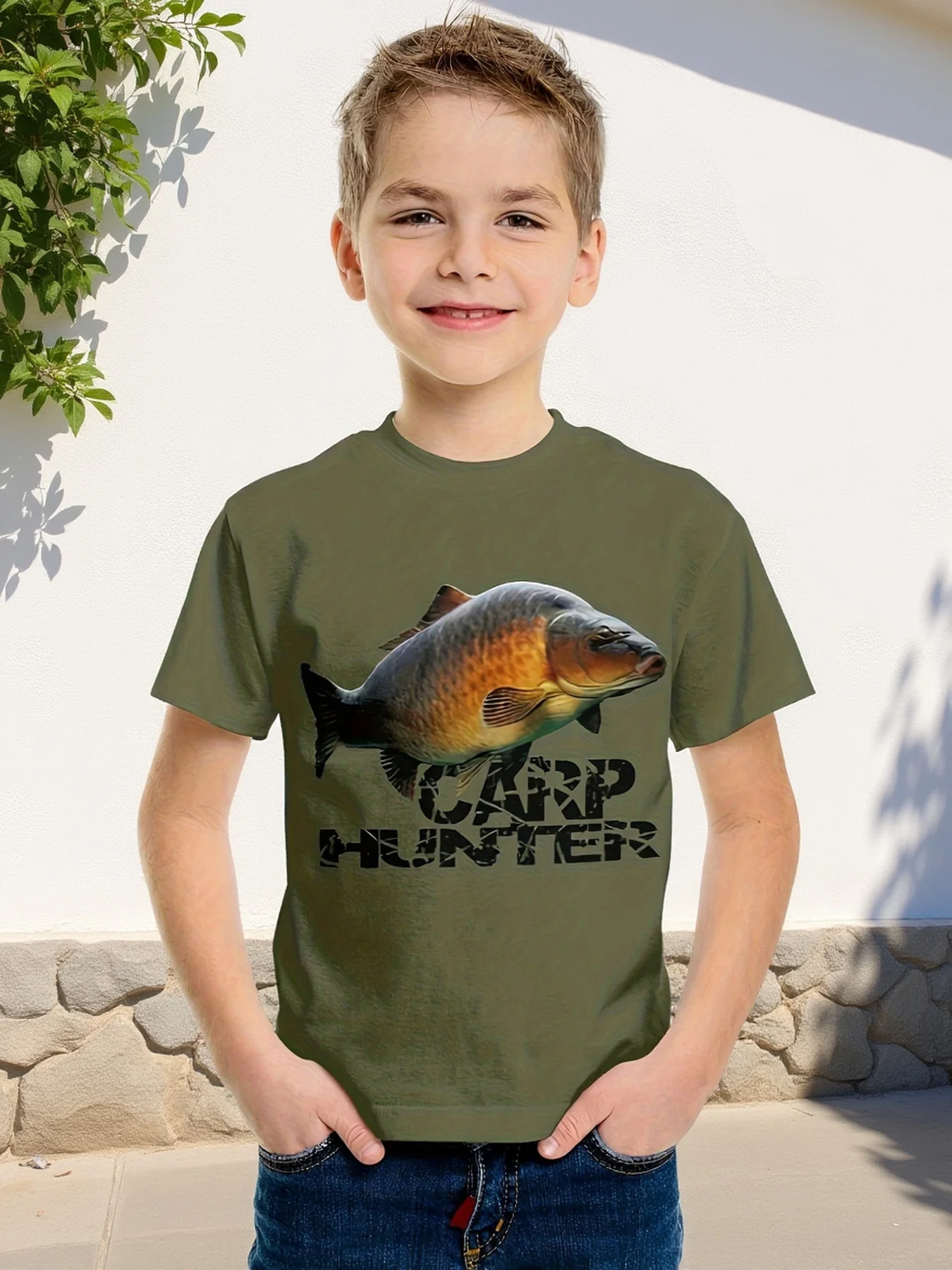1Pc‑Kids‑3D‑Carp‑Print‑Polyester‑Slight‑Stretch‑Loose‑Crew‑Neck‑Short‑Sleeve‑Boys‑T‑Shirt