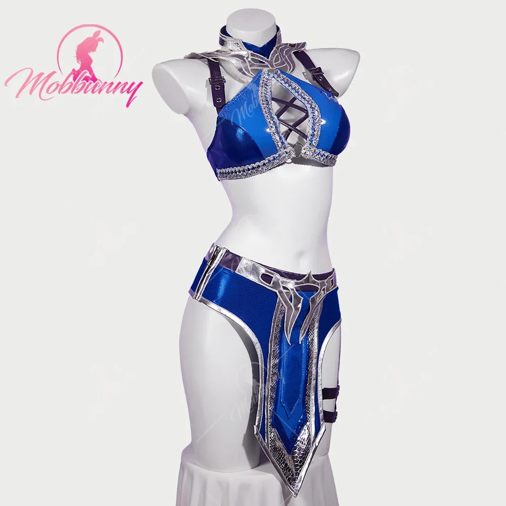 MOBBUNNY Kitana Cosplay Costume Women Lingerie Costume Hollow Top and Skirt with Mask for Halloween