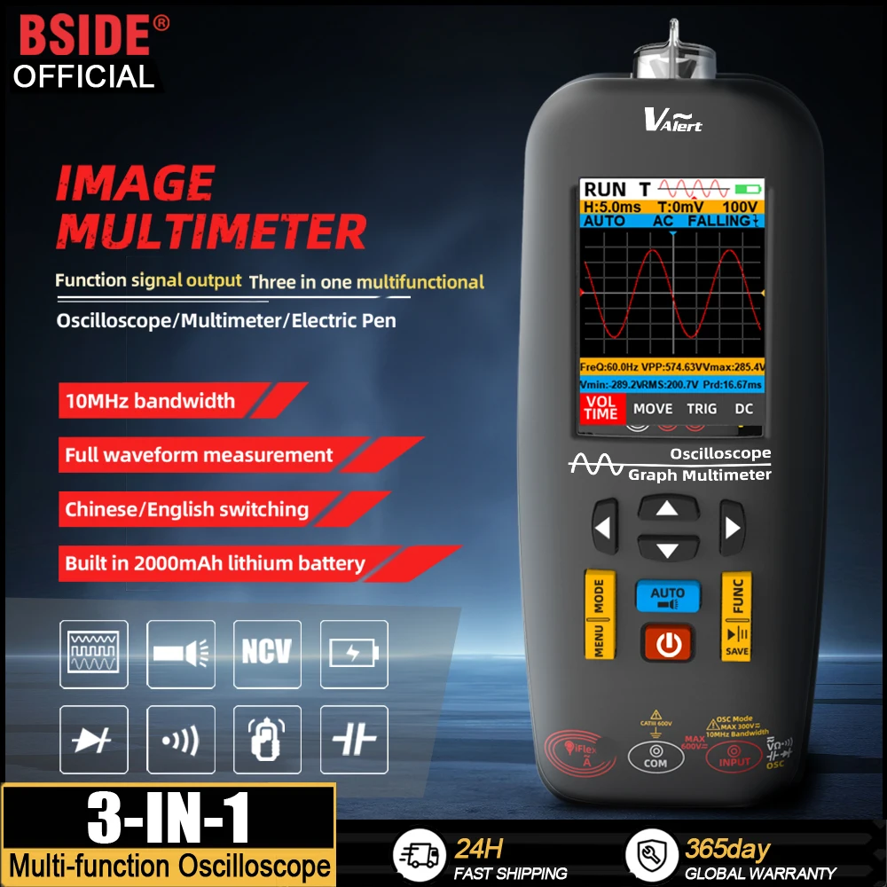 BSIDE Handheld Oscilloscope Multimeter Professional Digital Oscilloscope DC AC Voltage Current Capacitor Ohm Diode Hertz Tester