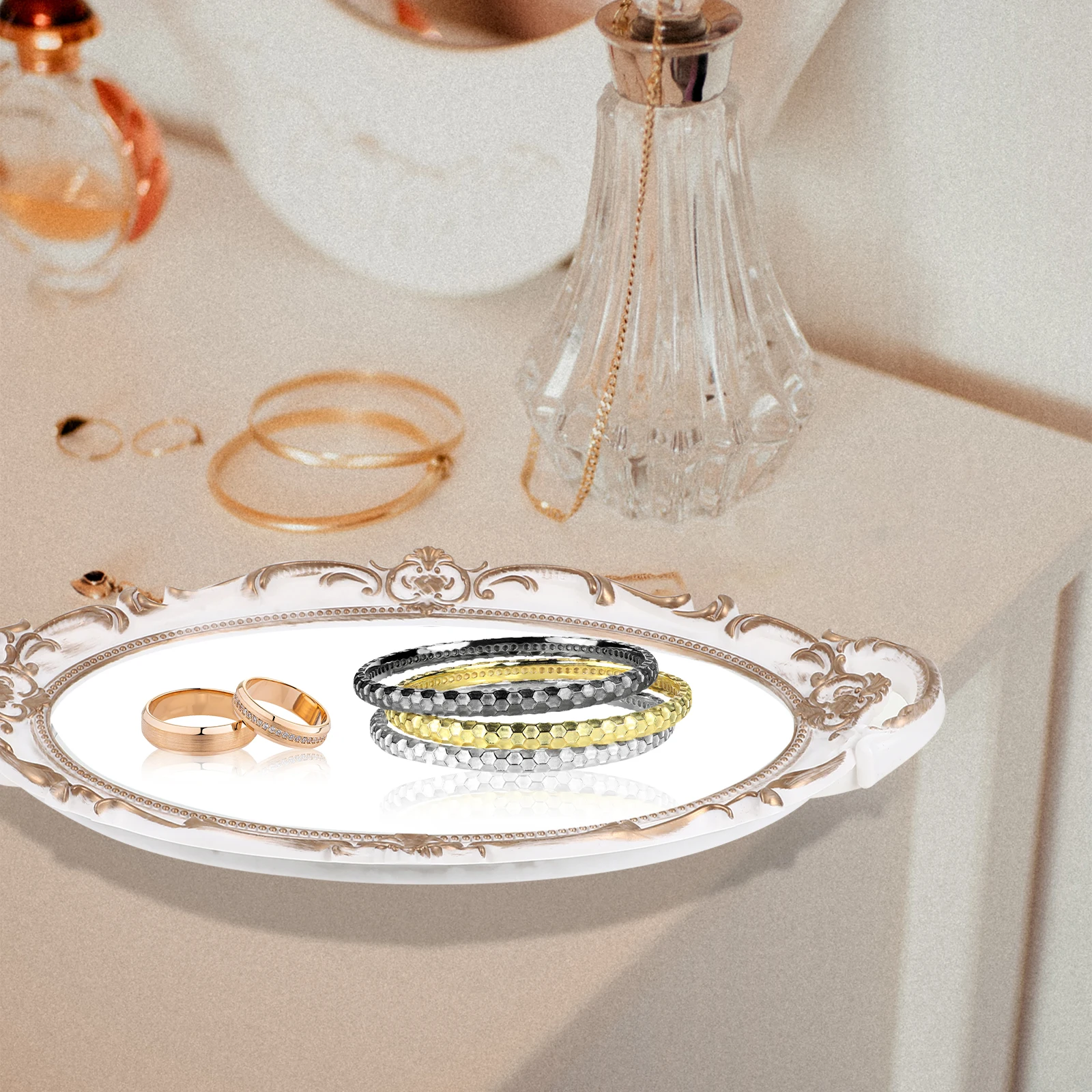 Retro Mirror Bracelet Plate White Plastic Jewelry Tray Travel Oval Resin Necklace Earrings Container ganizer Decor Display Tool