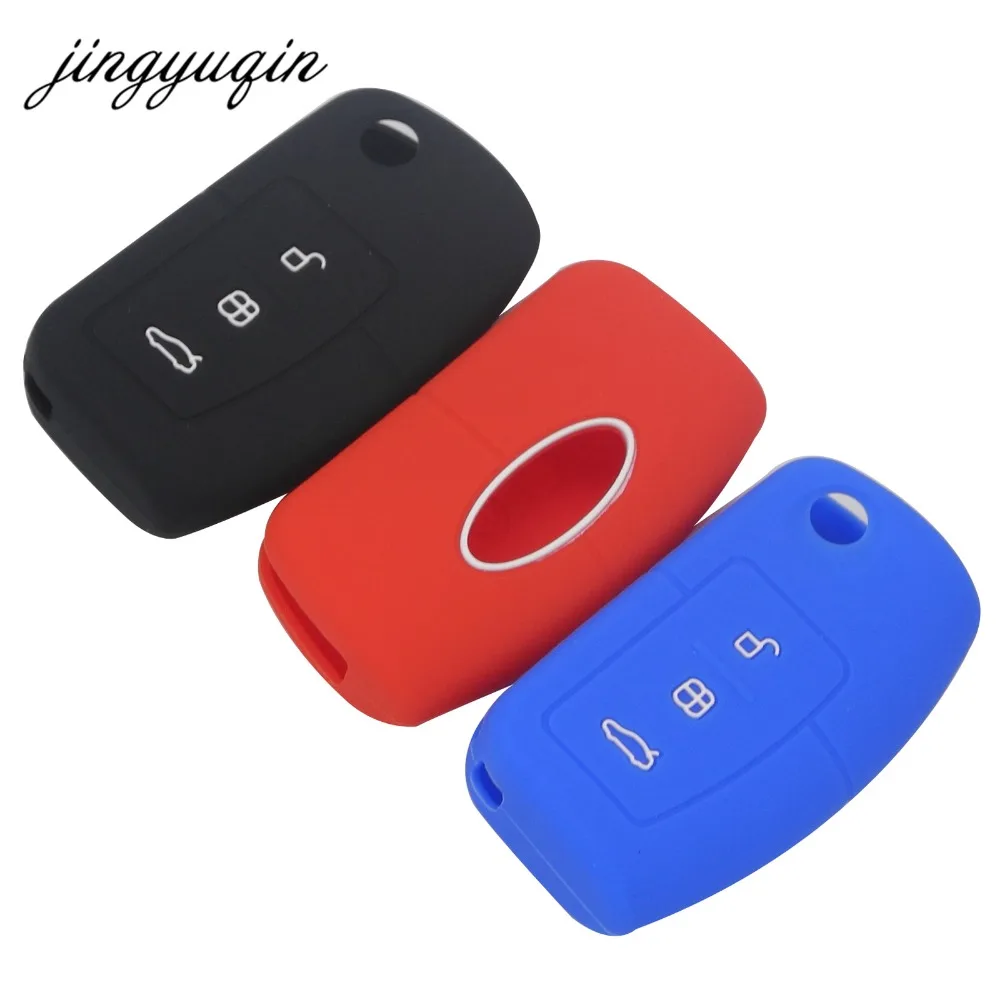 jingyuqin Silicone Cover for Ford Fiesta Focus 2 Ecosport Kuga Escape Car Flip folding Remote key Case 3 Buttons