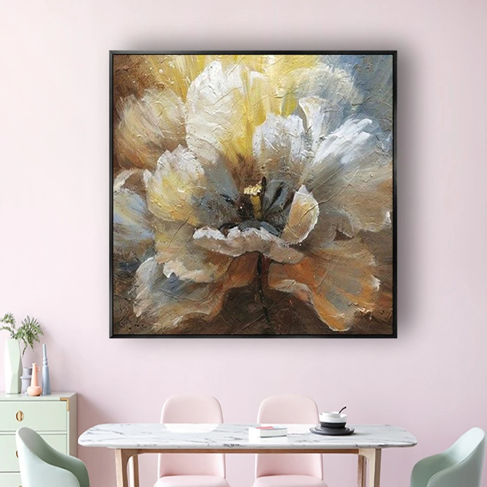 

Thick Acrylic Canvas Wall Decor Art Pure Handmade Grey Brown Flowers Oil Painting 2022 Hote Selling Picture Wall Hanging Art