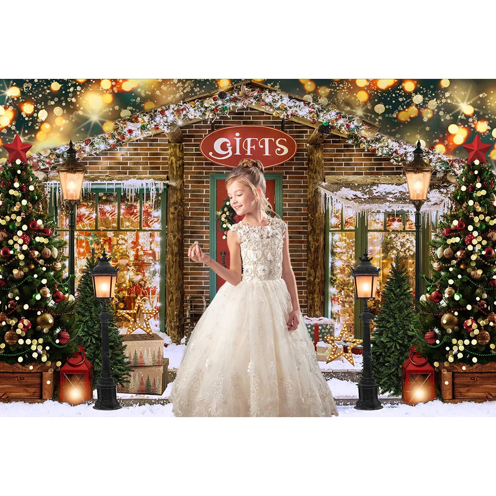 Christmas Gifts Store Banner Backdrop Decor Merry Xmas Party Winter Snow Street Birthday Portrait Photography Background Studio