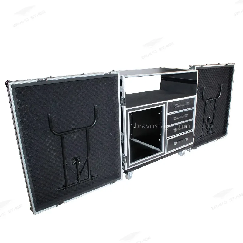 Custom 12U Shockproof Mixer Console Workstation Case with Drawers