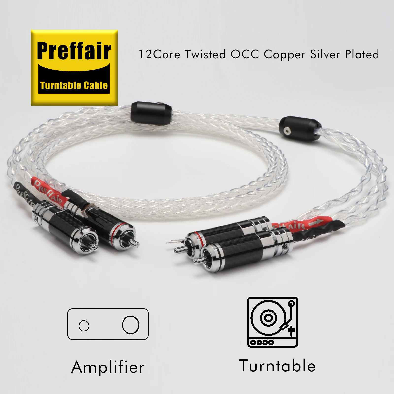 6AG HiFi Audio Phono Tonearm Cable OCC Silver Plated 2RCA Cable with Ground Wire LP Vinyl Chassis Record Player Amplifier