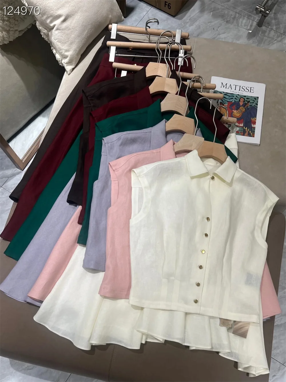 

Clothing 2 piece Set Linen Sleeveless Shirt Top And Skirts Suit For Women