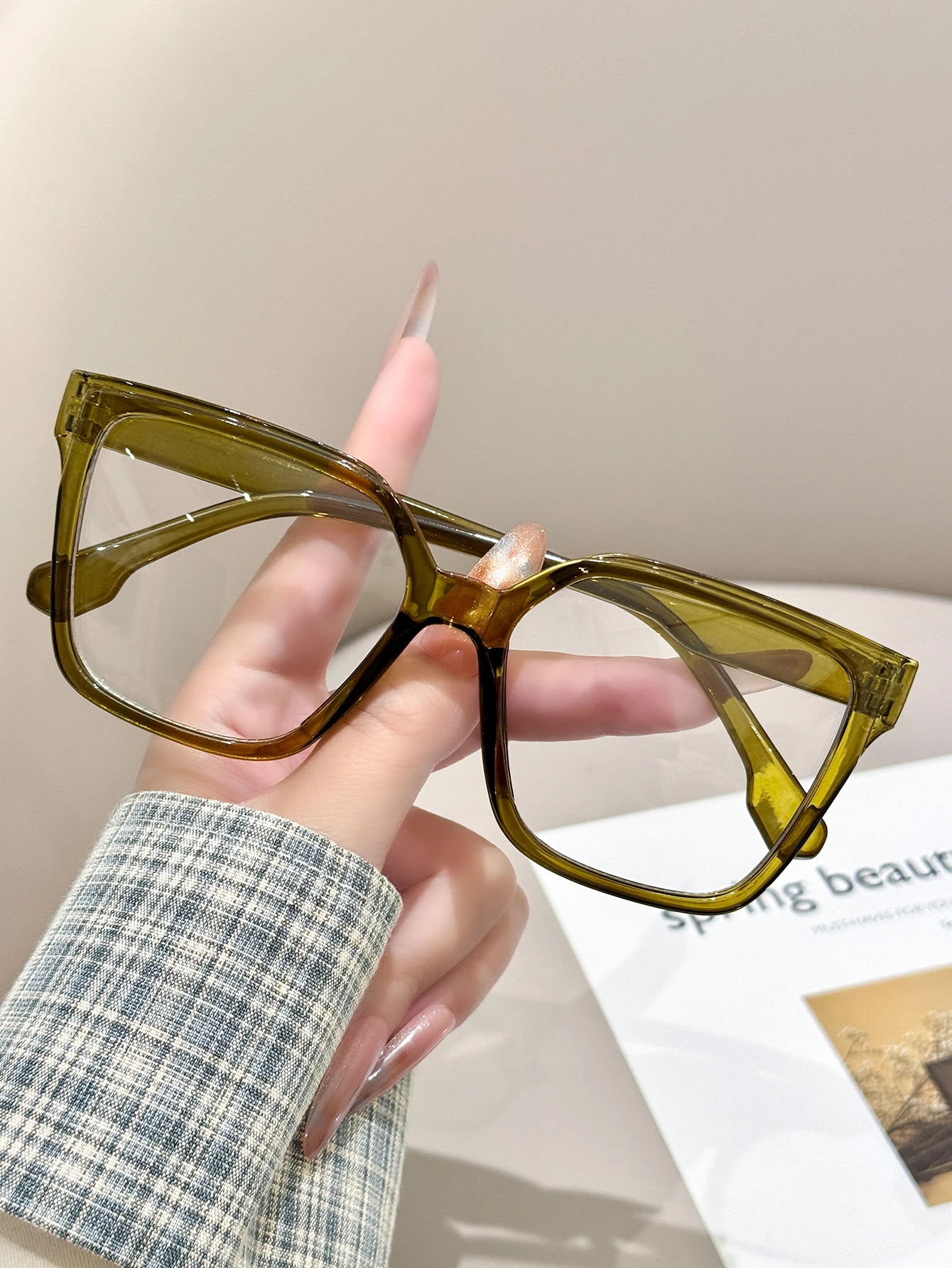 1pc Olive Green Frame, Suitable for Commuting, Dating, Street Travel, High-End Simplicity, Suitable for Multi-Style Wear