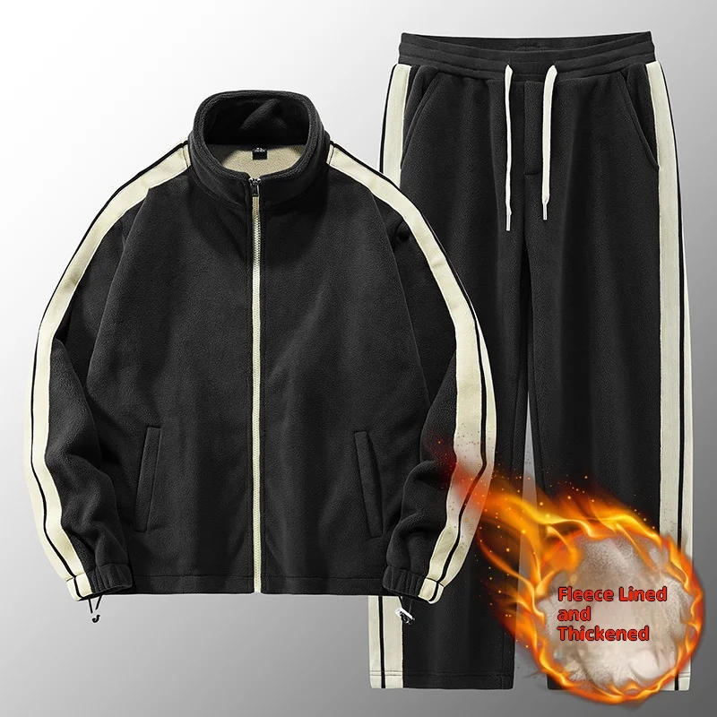 Winter Herren Woll-Hoodie-Hosen-Set, Plüsch Verdickter Warmer und Winddichter Sportanzug Herren Winter Plüsch-Hoodie Trainingsanzug 2-teiliges Set – Detail 9