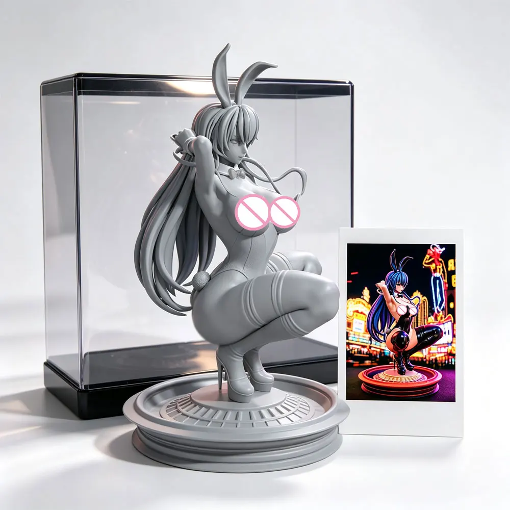 1/24/6 Casual Gaming-Style Long-Haired Bunny Girl, Sexy Anime Girl Resin Model Kit, Mini 3D-Printed Grey Model Statue,Unpainted