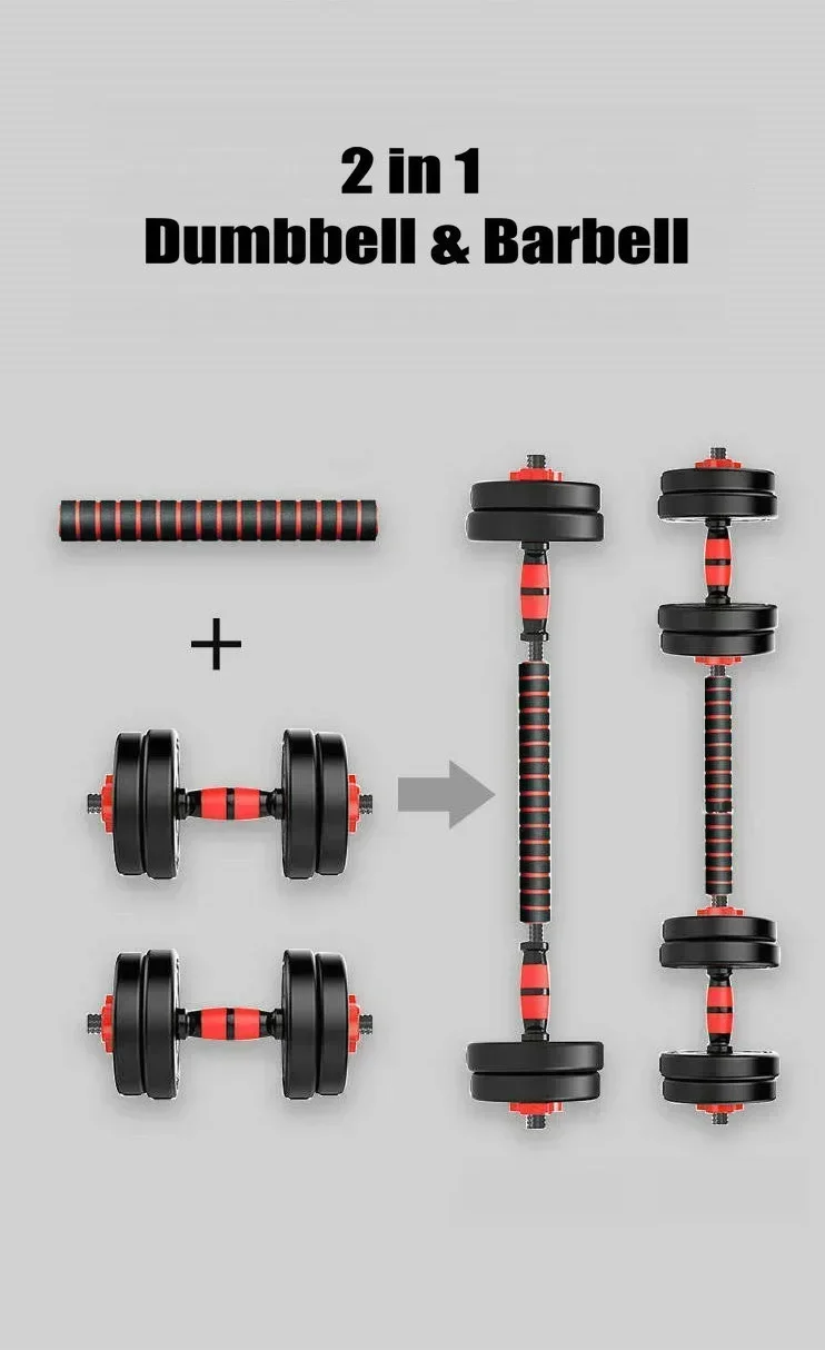 Cement 20kg Weights Adjustable Dumbbells Plastic Coated Cement Dumbbell Barbell Sets