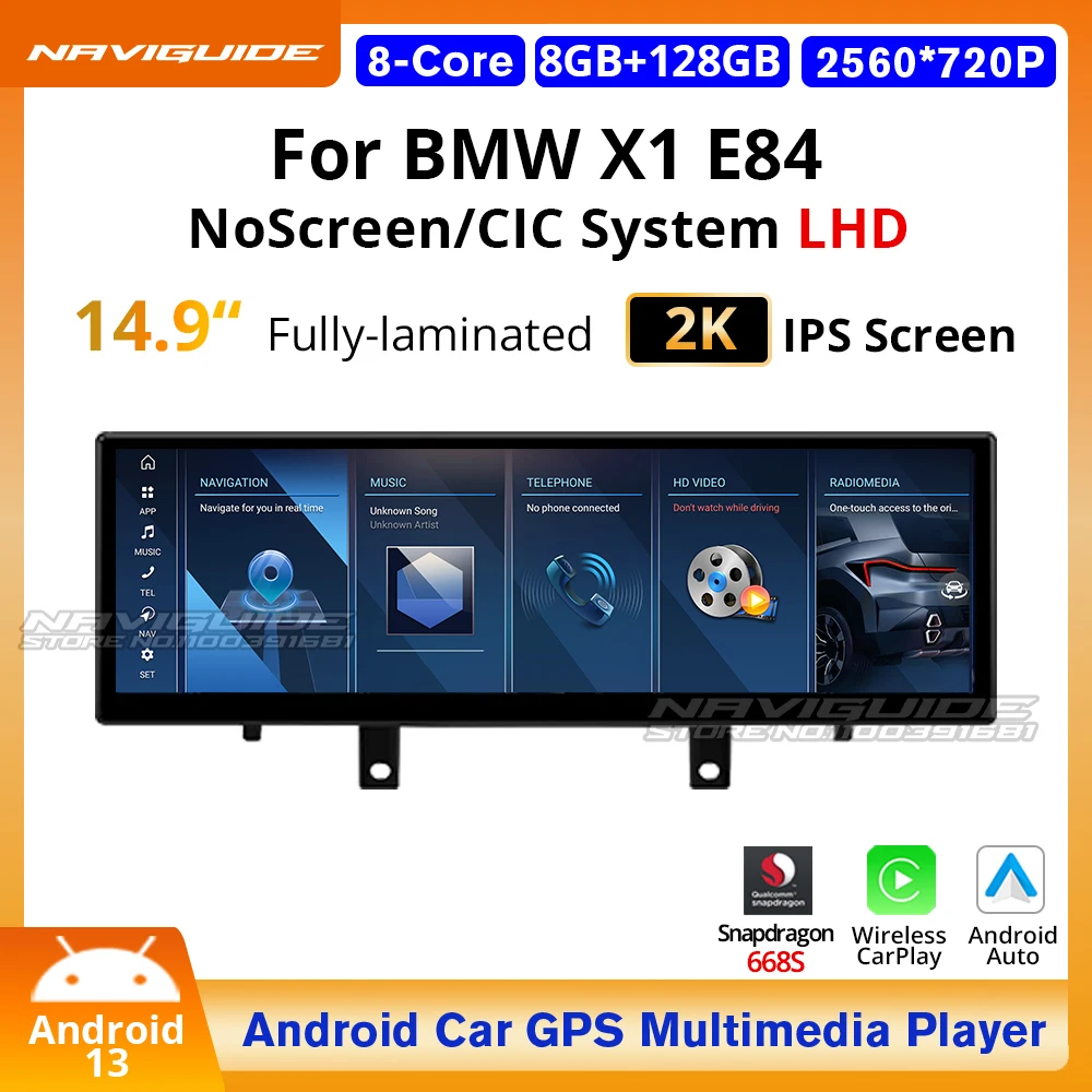 NAVIGUIDE 10.25'' 14.9'' Android 13 Car Carplay Multimedia Player For BMW X1 E84 LHD 2009-2015 Auto Stereo GPS Navi 4G WIFI HU