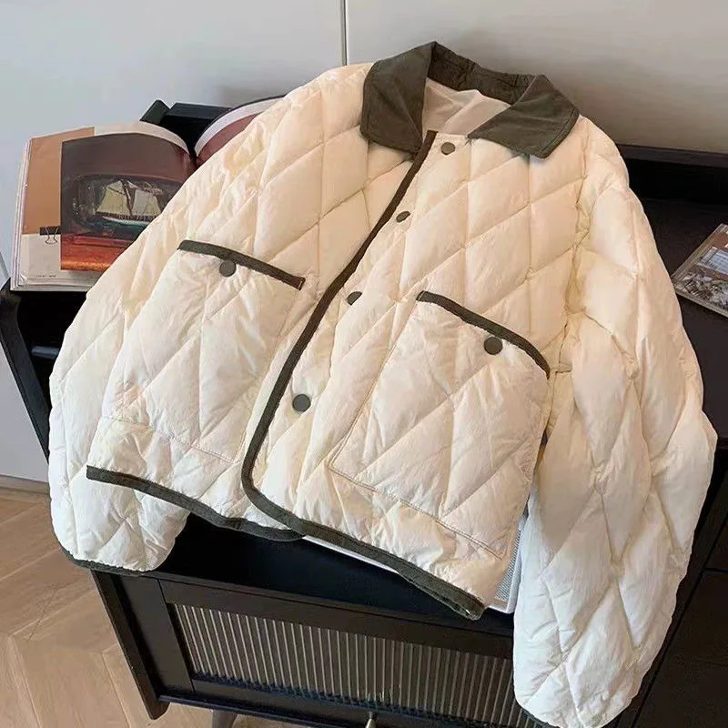 Retro Quilted Cotton Jacket for Women, Winter 2025 New Style, Turn-down Collar, Short Cotton Coat for Petite
