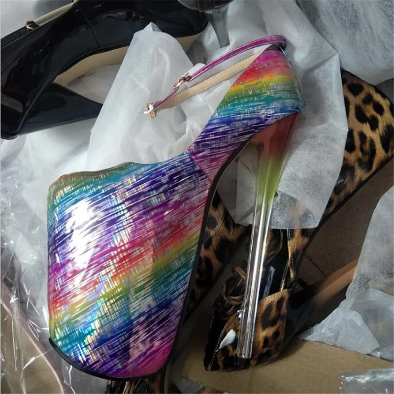 LLXF 22cm 9 Inches Thin High Heels Sexy Round Toe Red Pink Spring Autumn Club Pumps Women Wedding Cosplay Stilettos Big Size