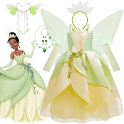 Luxury Tiana Dress For Girl Disney Princess Outfits Kid Halloween Fantasy Cosplay Costume Tiana And The Frog Dress Up Theme Sets