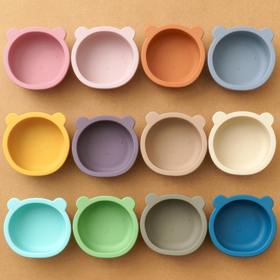 Baby Silicone Children\'s Tableware BPA Free Infant Waterproof Suction Cup Bowl Portable Solid Color Feeding Food Tray