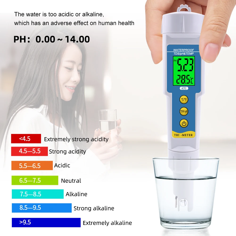 Yieryi PH-986 3 in 1 Water Tester Multi-parameter PH Monitor TDS PH Meter Aquarium Acidometer Drink Water Quality Analyser