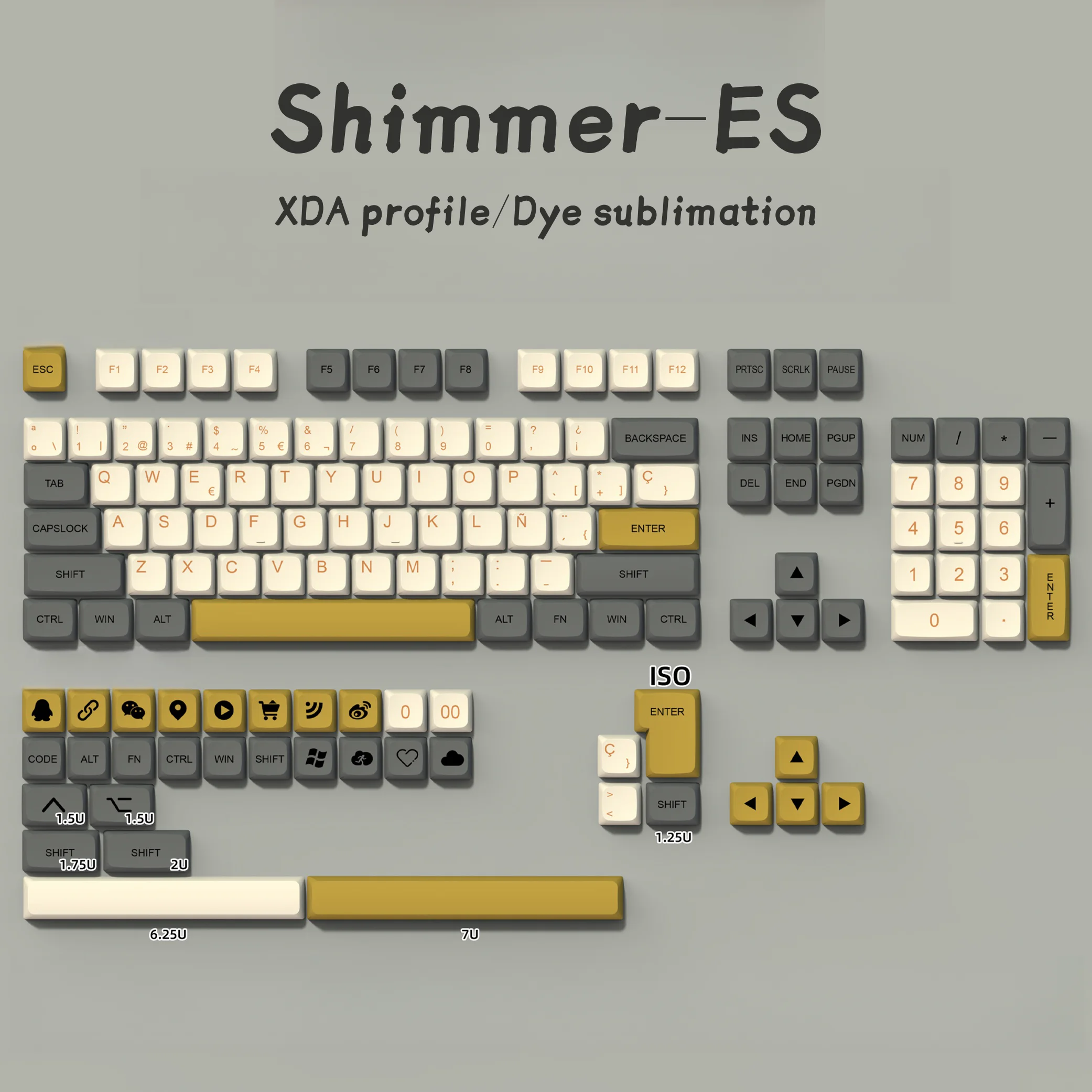 غطاء مفاتيح لوحة مفاتيح ميكانيكي ISO, ملف تعريف XDA, جبل جليدي لامع, مارشميلو ماتشا, GMK67, صبغ التسامي, ES PBT, إسبانية